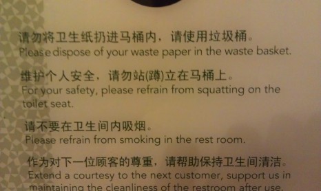 "Please refrain from squatting on the toilet seat"